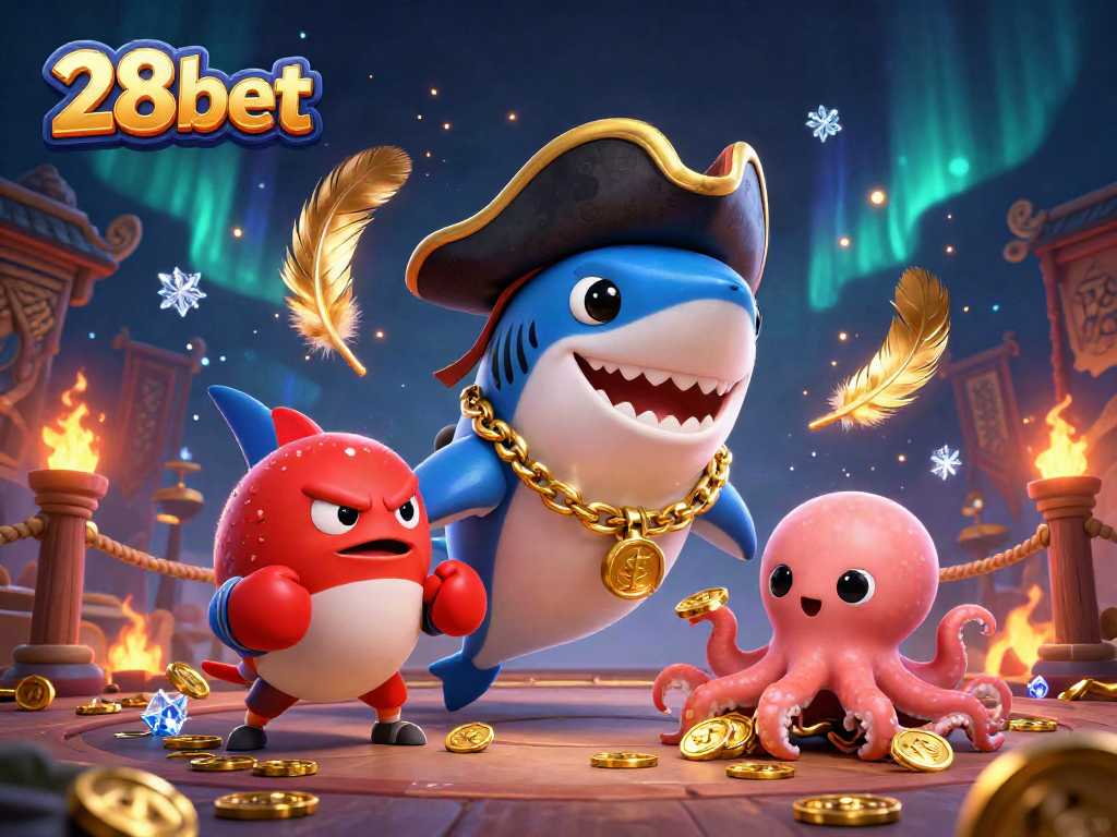 Experience thrilling gaming at 28bet with a vibrant 3D illustration of a pirate-themed casino adventure.