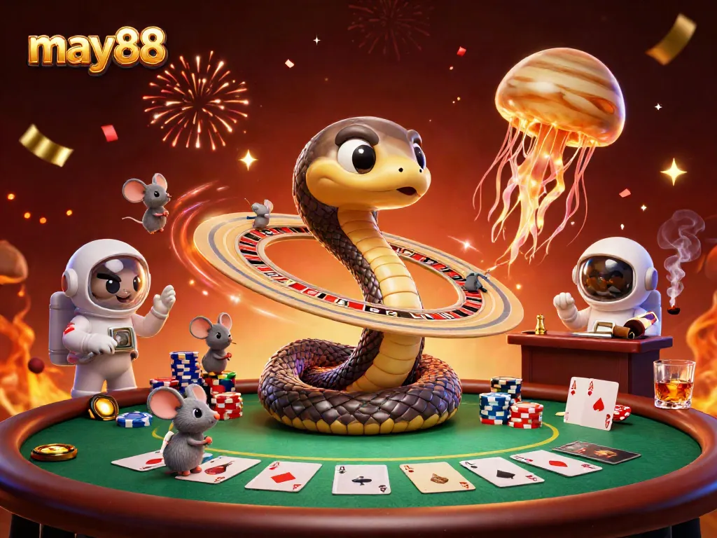 Experience thrilling bets at may88 with a cosmic roulette scene featuring colorful casino elements.