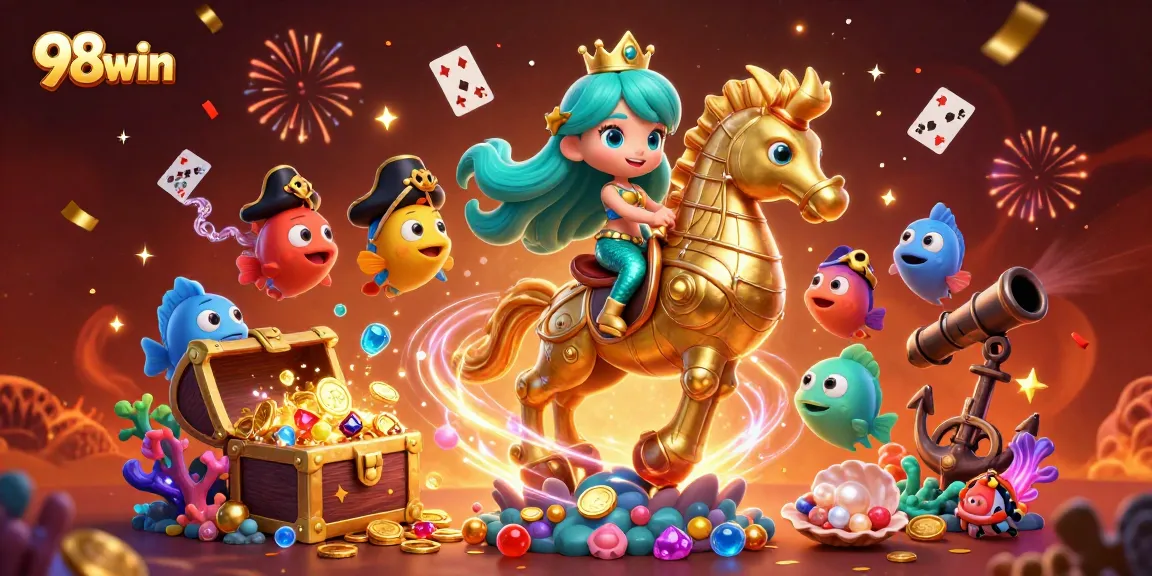 Experience the best betting adventures with 98win's vibrant underwater casino world filled with treasures.
