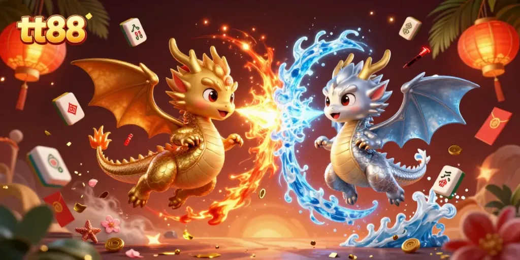 Experience the thrill of tt88 with dynamic dragons and traditional gaming elements illuminated in a vibrant scene.