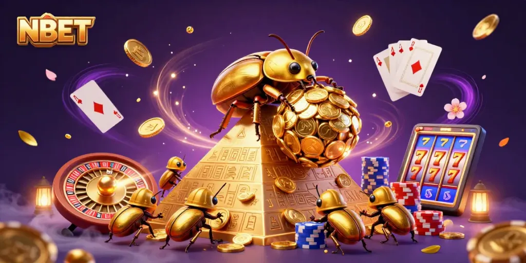 Experience thrilling gaming at NBET with golden coins and dynamic casino symbols.