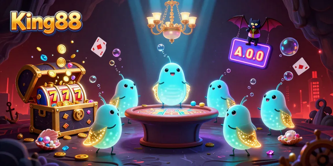 Experience King88's vibrant casino atmosphere with glowing decorations and exciting game elements.