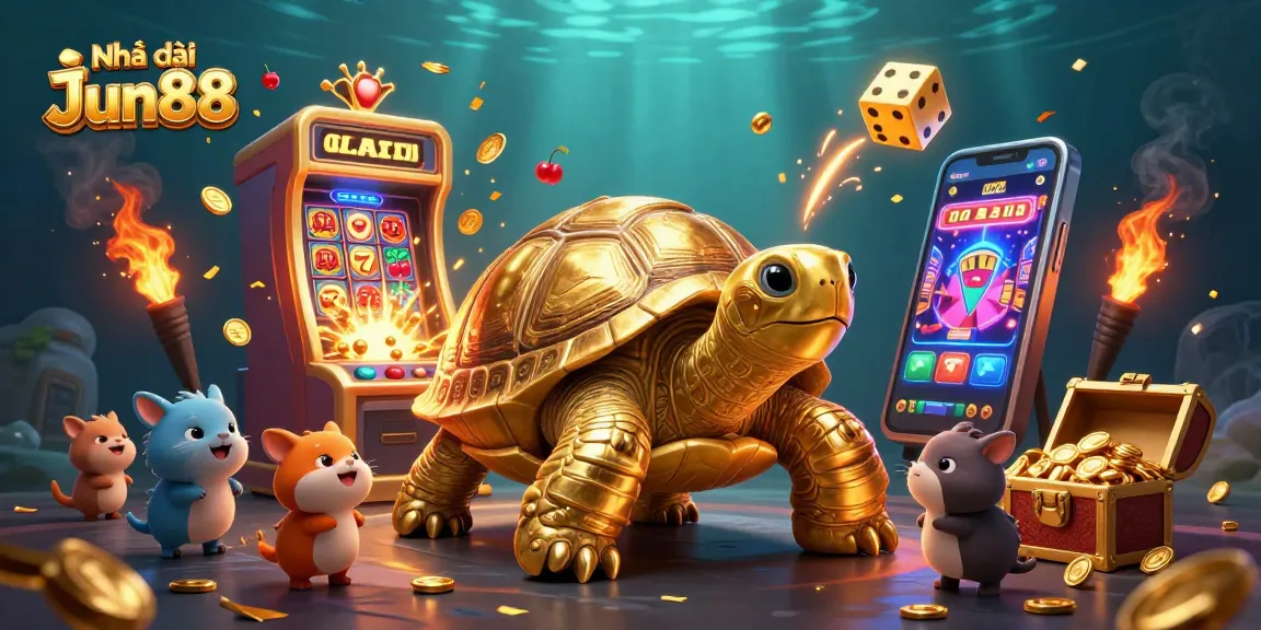 Engage with Nhà cái Jun88 and discover thrilling slot games amidst a carnival of vibrant colors and gold.
