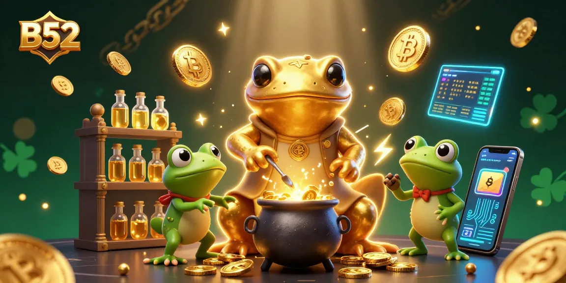 B52 players enjoy dynamic gameplay with golden coins and neon crypto elements in a vibrant casino scene.