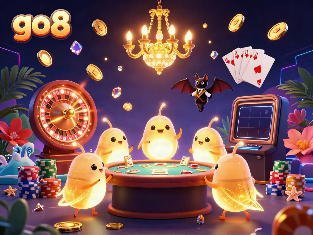 Experience the excitement at go 8 casino with glowworms illuminating a vibrant gaming scene full of winnings.