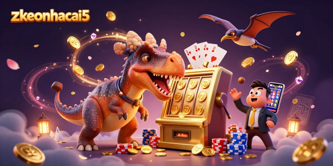 Experience jackpot excitement at zkeonhacai5 as a dinosaur heads for golden coins and slot winnings.