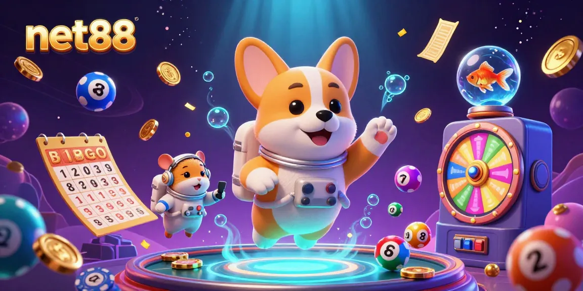 Experience the excitement of net88 as a 3D astronaut corgi navigates a lively casino scene.