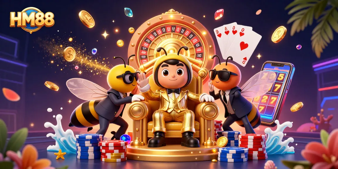 Engage with exciting gaming opportunities at HM88 with vibrant casino elements and characters.