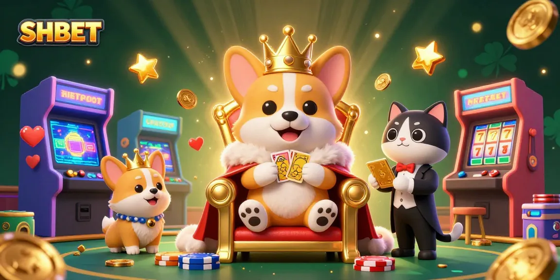 Engage with the thrilling SHBET experience through a royal casino scene filled with vibrant games.