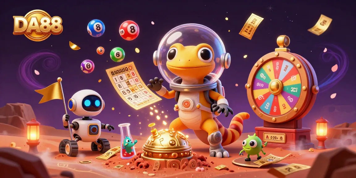 Experience the thrill of DA88 with a colorful casino scene featuring dynamic lottery elements.