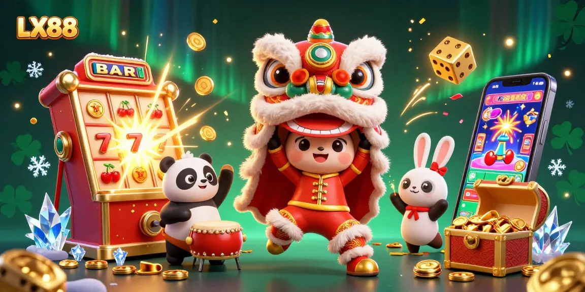 Engage with LX88 casino excitement through a vibrant 3D scene of luck and fun.