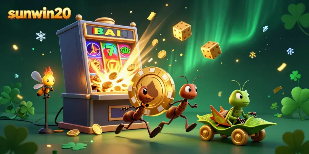 Join the excitement with sunwin20 as ants embark on a thrilling heist for a massive poker chip amidst a casino explosion of winnings.