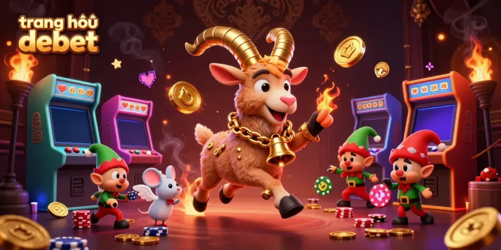 Engage with the vibrant world of gameplay in the ultra-detailed scene featuring "trang chủ debet", filled with 3D characters and casino elements.