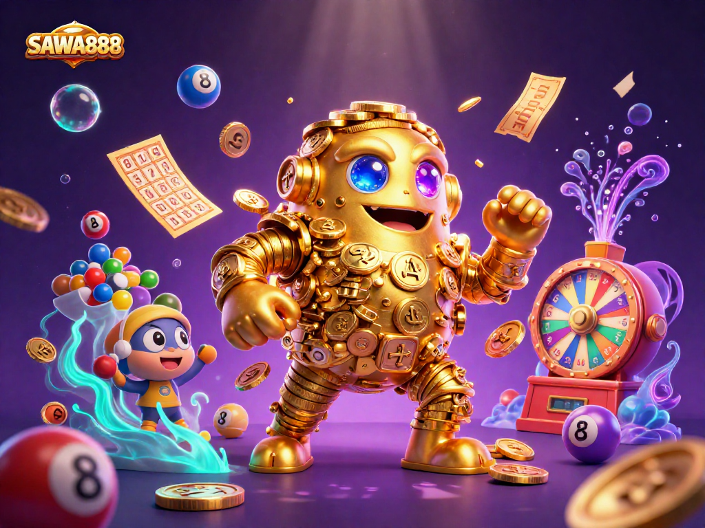 Experience SAWA888’s dynamic slots with colorful elements and gold coins for thrilling gameplay.
