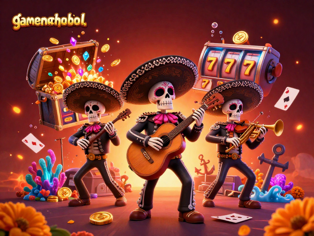 Win big with gamenohudoithuong in a vibrant casino scene featuring a mariachi band amidst explosive jackpots.