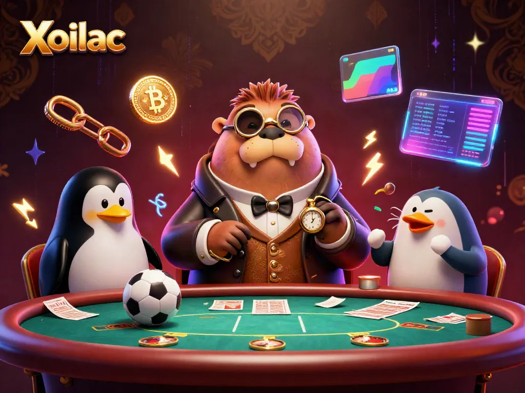 Xoilac promotes a vibrant sports betting scene featuring whimsical characters and neon crypto elements.