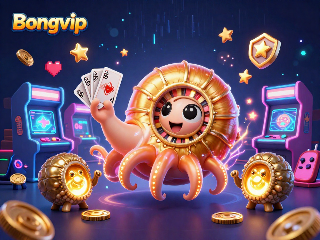 Bongvip offers an immersive experience with a giant nautilus roulette wheel, vibrant gaming elements, and glowing ammonite companions.