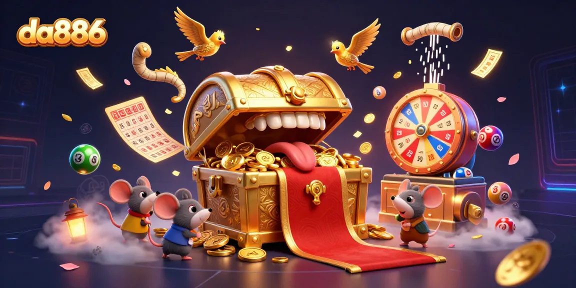 Engage in thrilling lottery gameplay with da886's enchanting golden chest mimic, vibrant game elements, and dynamic atmosphere.