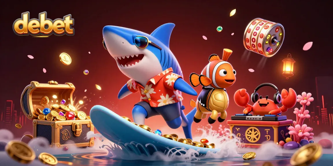 Surf the wave of gold coins with Debet's fun-loving shark on an exciting gaming adventure.