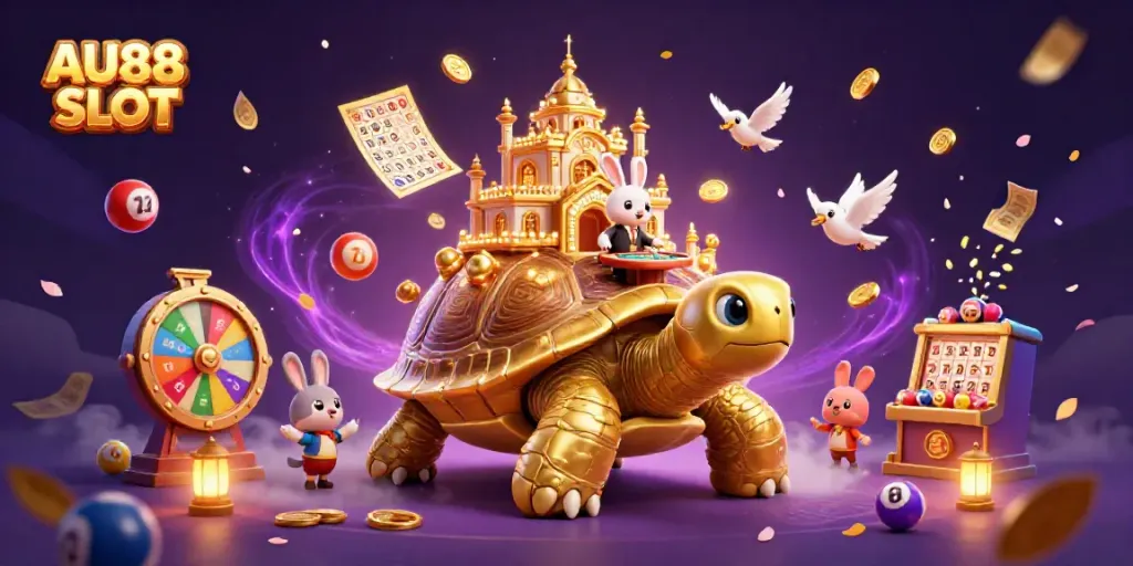 Experience exciting gameplay with AU88 SLOT in this vibrant casino illustration.