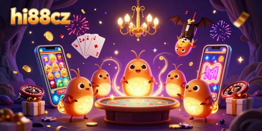 Experience big wins at hi88cz with lively glowworms in a magical casino scene.