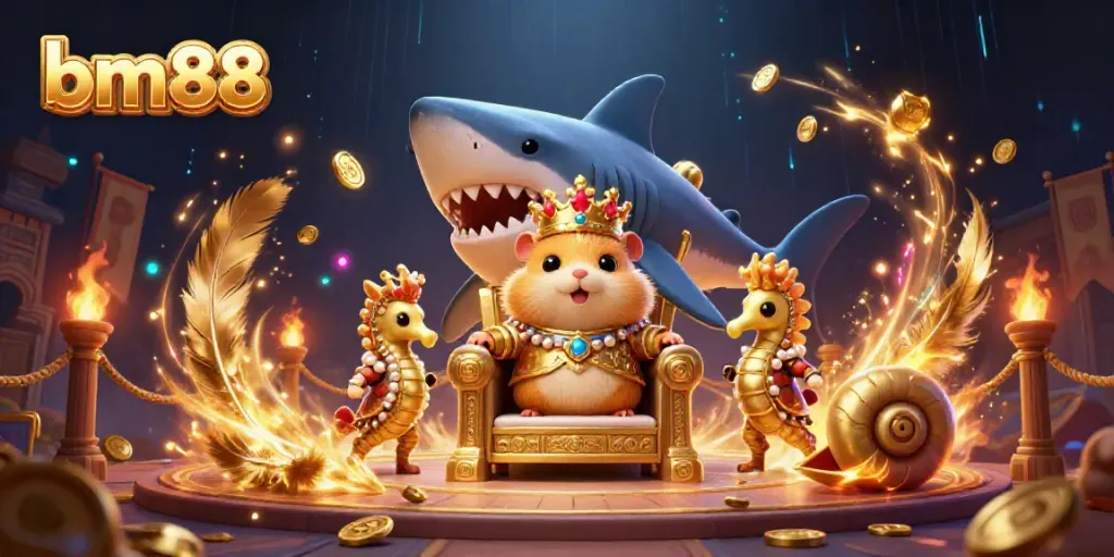 Experience exciting gameplay at bm88 with a golden hamster king in a dynamic casino scene.