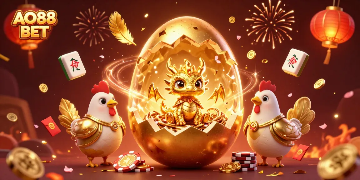 Experience the excitement of AO88 BET with a golden dragon amidst festive casino elements.