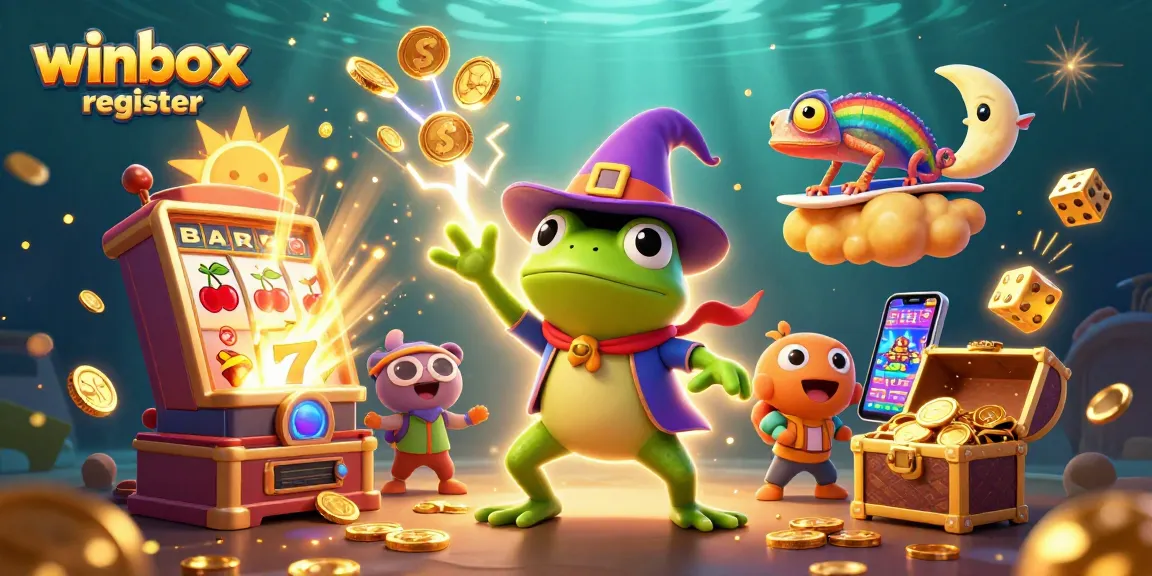 Activate your winbox register with vibrant characters amid a storm of coins in a dynamic casino scene.
