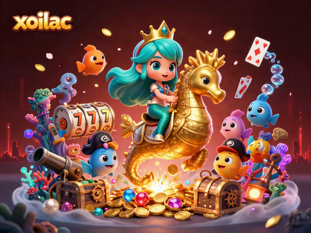 Immerse in xoilac's vibrant underwater casino adventure with a mermaid, seahorse, and treasure!