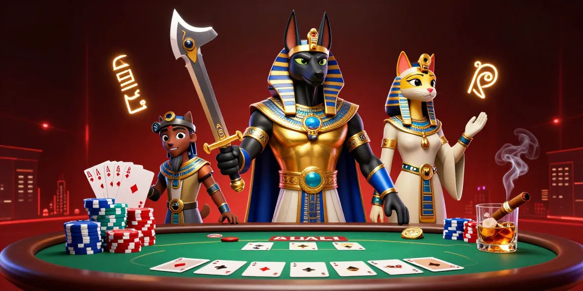 Experience the thrilling world of FABET with ancient Egyptian warriors amidst dynamic poker elements.