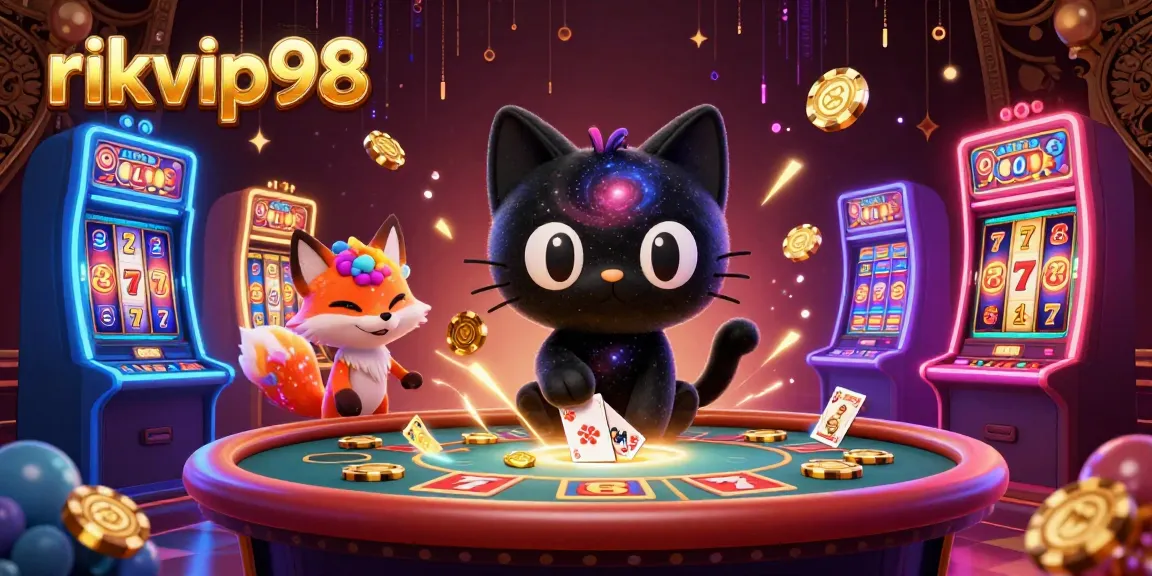 Engage with exciting slots at rikvip98 featuring a cosmic black hole cat and nebula fox in a vivid casino