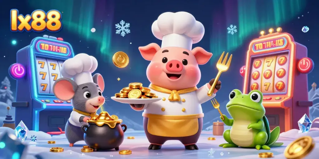 Experience the thrilling casino atmosphere of lx88 with vibrant characters and golden rewards.