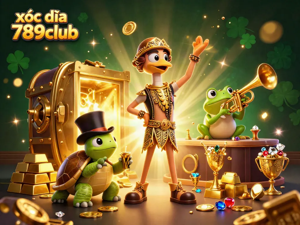 Engage in exciting xóc đĩa 789club gameplay, illustrated with captivating casino elements and vibrant characters.