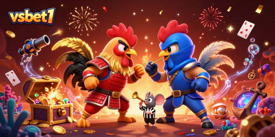 Engage with the thrilling vsbet1 rooster duel amidst lavish casino treasures and vibrant celebrations.