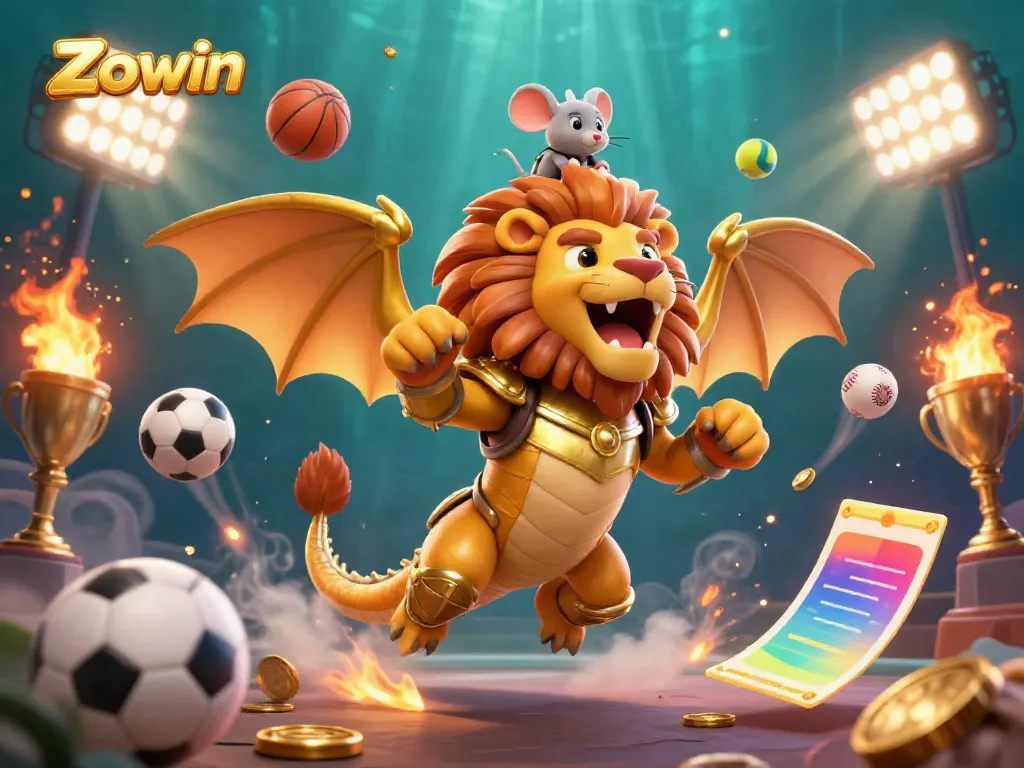Zowin elevates your gaming experience with vibrant sports and casino elements in an immersive 3D illustration.