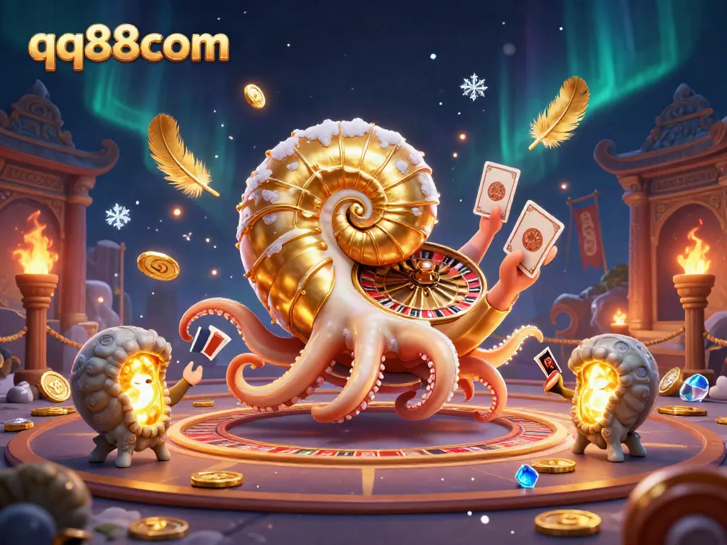 Experience the vibrant elements of qq88com as a giant nautilus and glowing ammonite explore the world of gaming.