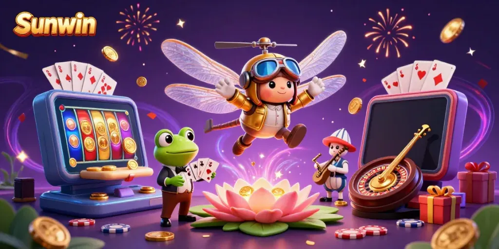 Engage with the thrilling Sunwin casino experience featuring vibrant characters and dynamic gaming elements.