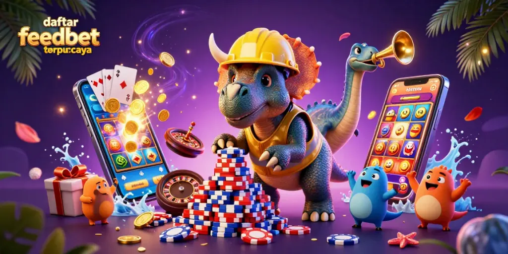 Experience the thrill with daftar feedbet terpercaya as characters celebrate winning at the casino.