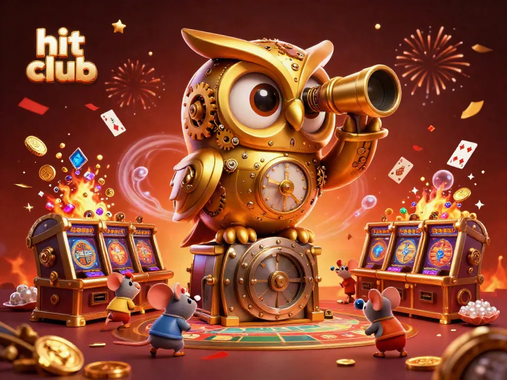 Experience the hit club gaming adventure with a golden owl overseeing vibrant casino activities.