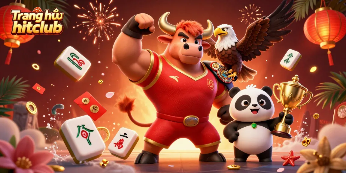 Win big at Trang chủ hitclub with a vibrant 3D illustration of a bull mascot in a dynamic casino scene.
