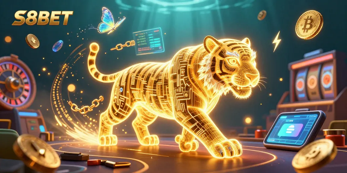 S8BET: Dive into a vibrant casino adventure with a golden tiger and digital treasures.
