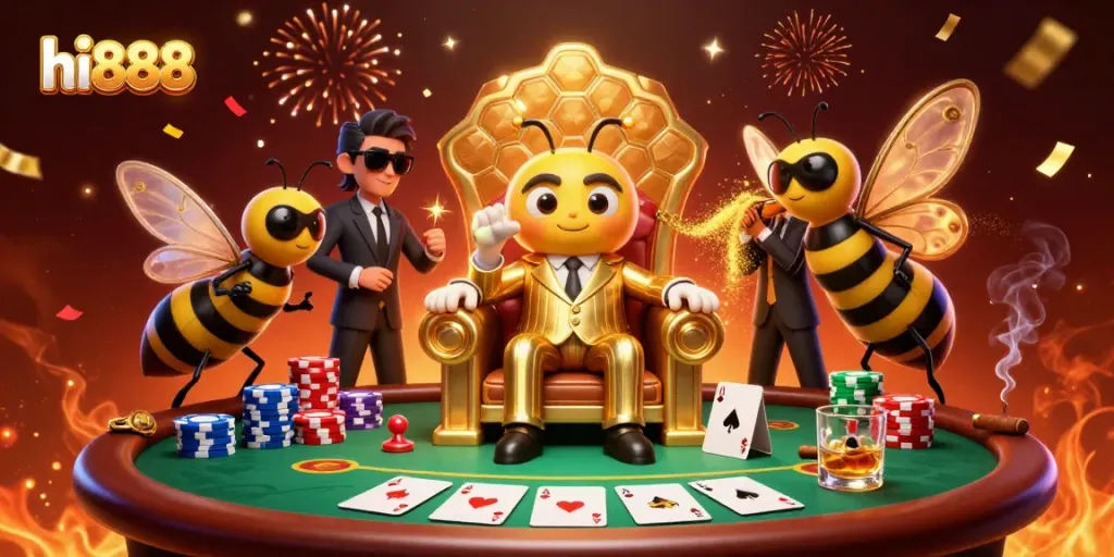 hi888 illuminates a buzzing casino showdown with vivid colors and dynamic poker action.