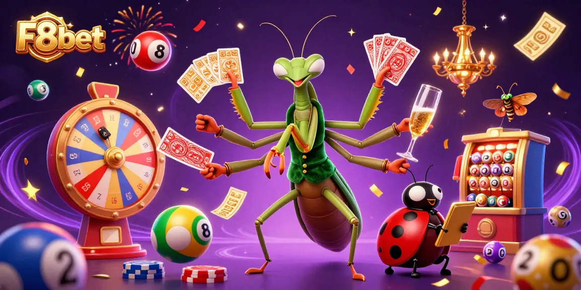 Engage with F8bet's vibrant online casino atmosphere, featuring lively characters and exciting lottery elements.