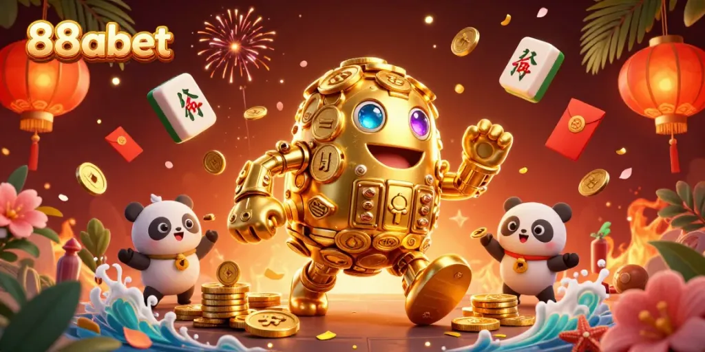 Experience thrilling wins at 88abet, featuring an exciting scene with golden golem and casino elements.
