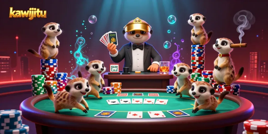 Experience the thrill of kawijitu with meerkats orchestrating a vibrant casino operation.