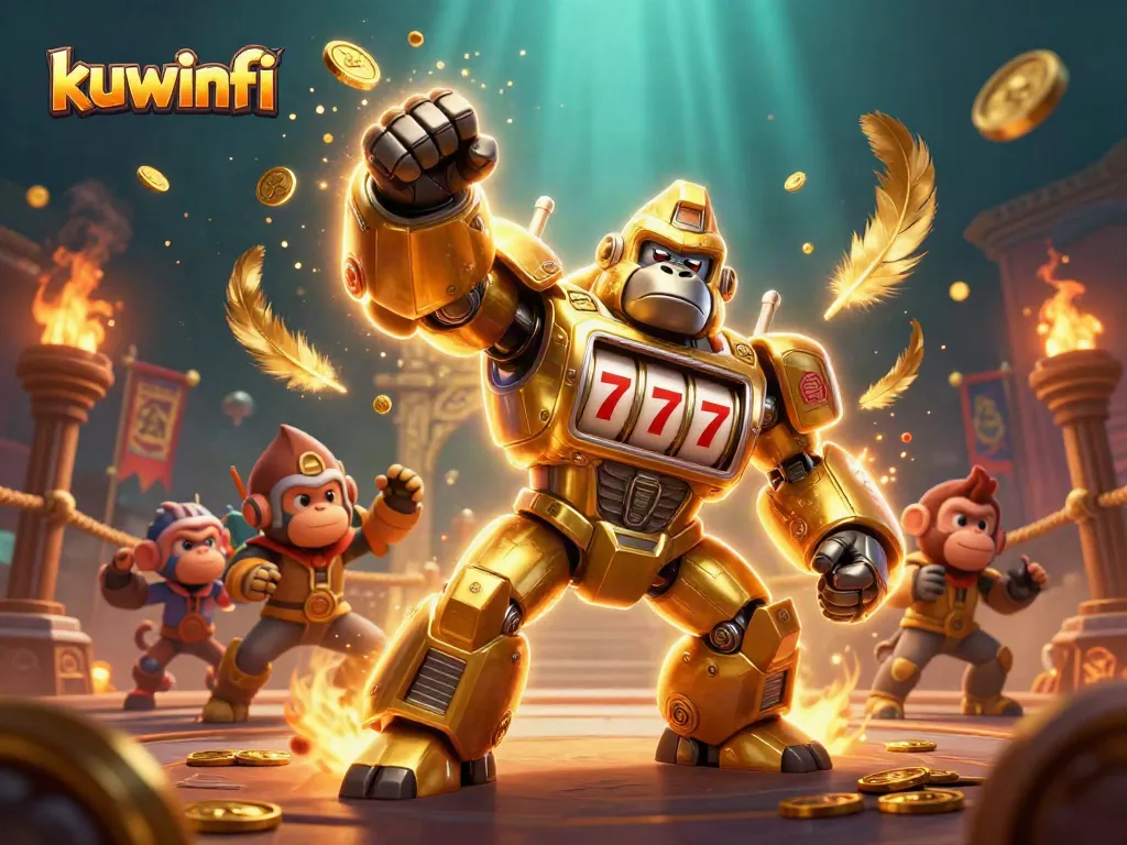 Experience exhilarating gaming action with kuwinfi as a golden gorilla mech unleashes winning coins!