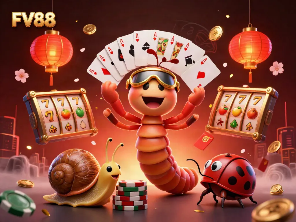Experience thrilling games at FV88, featuring a dynamic dealer and vibrant slot reels.