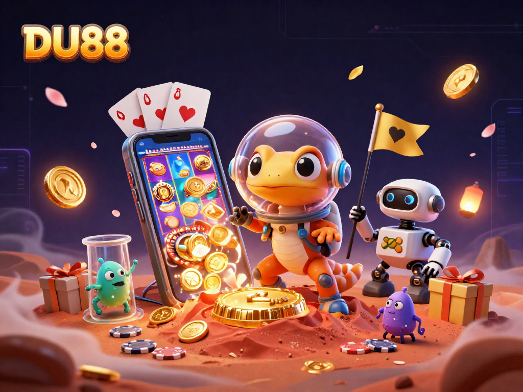 Experience DU88's vibrant Martian casino adventure with a gecko, robot, and lively gaming elements!
