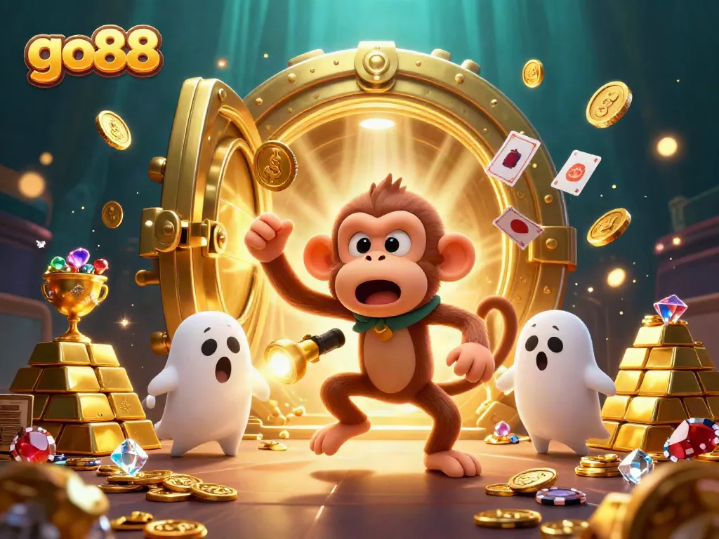 Engage in thrilling gameplay at go88 with a ghost-hunter puppy tracking a mischievous monkey in a haunted casino.