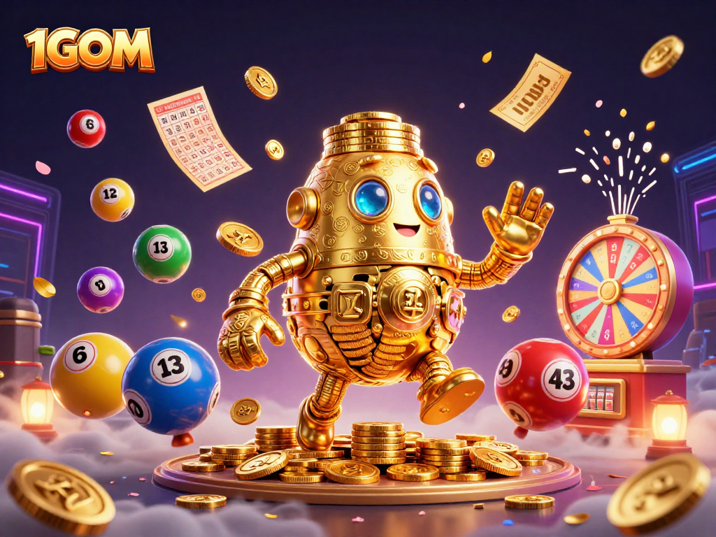 Experience the excitement of winning with 1GOM's captivating casino illustration featuring a golden golem.
